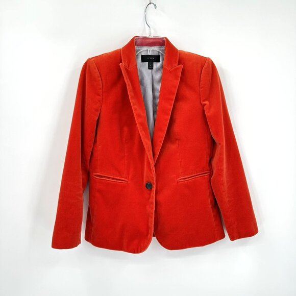 J CREW parke velvet velour jacket blazer orange 6 one button preppy academia - Picture 2 of 10